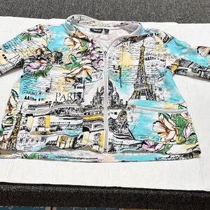 Onque Casual Colorful Paris Print Zip-Up Jacket Size Large
